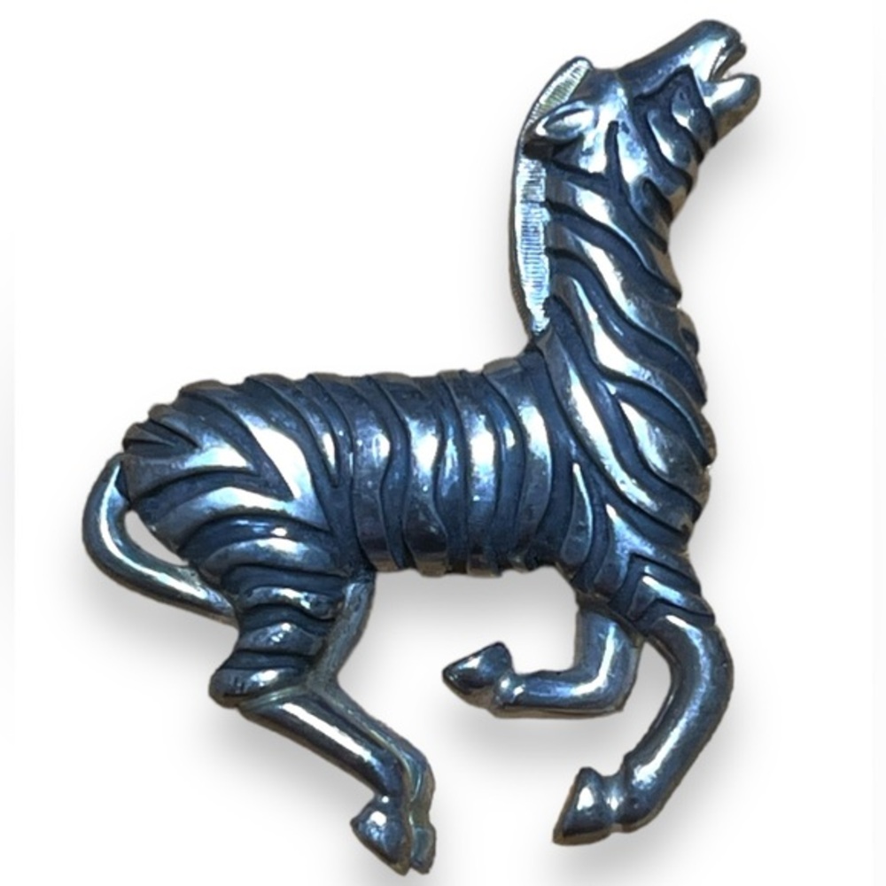 Sterling Silver Zebra Brooch Signed Dallas